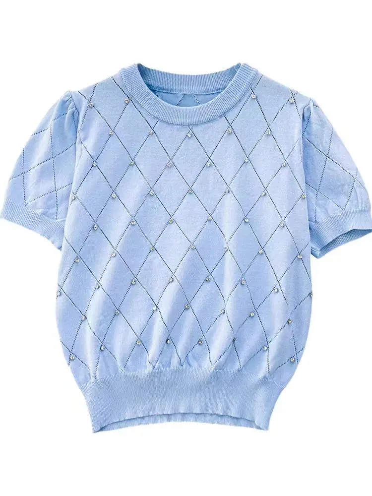 Women rhinestones tops diamonds tshirts Knitted tops