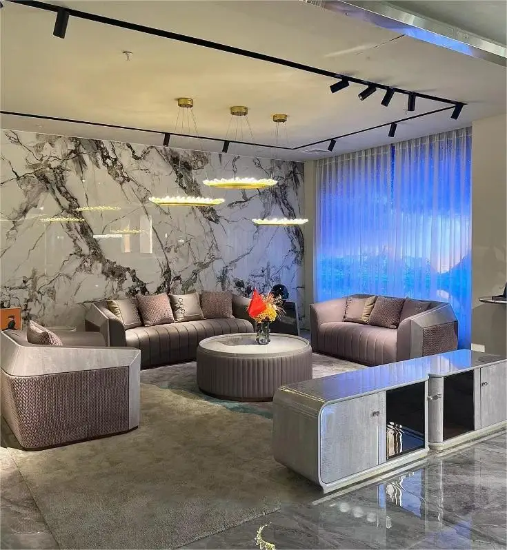 single sofa Italian light luxury combination post-modern suite living room modern style solid wood leather complete furniture