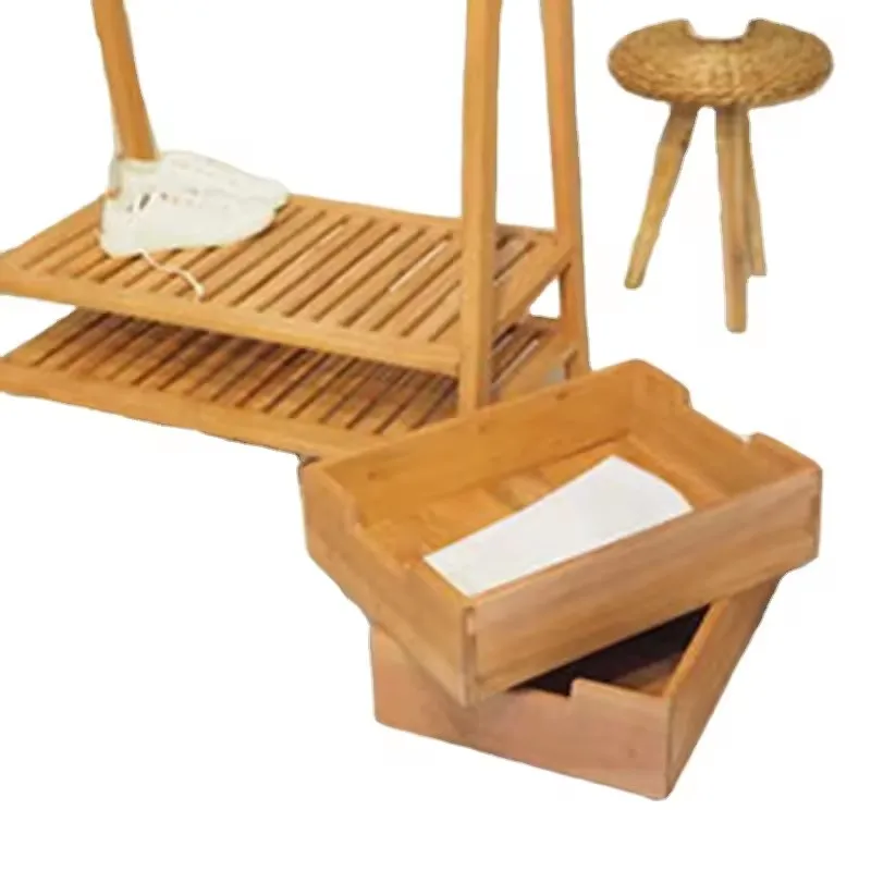 Wooden Clothes Rack  Easy Hanger Removable for Bedroom and  Living Room With Drawers