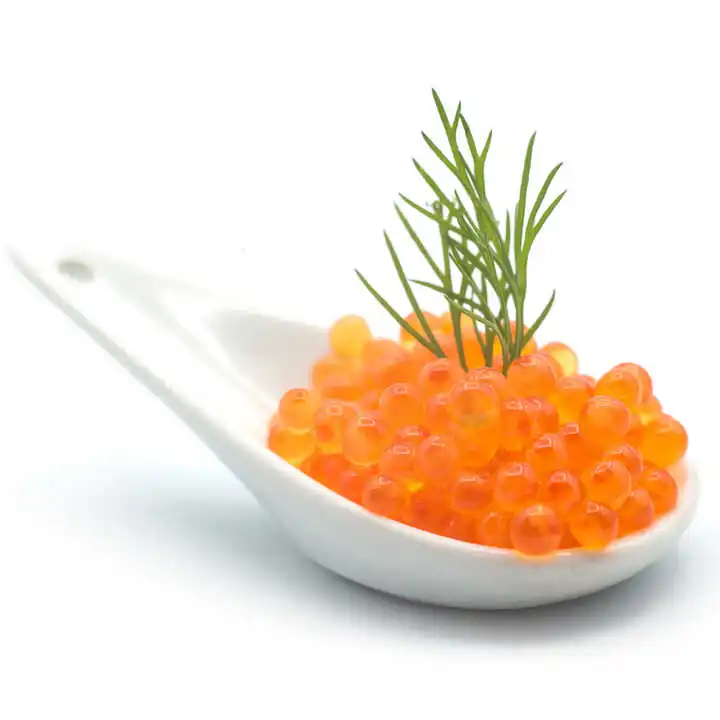 Salty Orange-Red Fish Eggs Trout Roe Made In Denmark Spherika 100G Jar Firm Seafood Flavor Trout Roe For Salads And Canapes