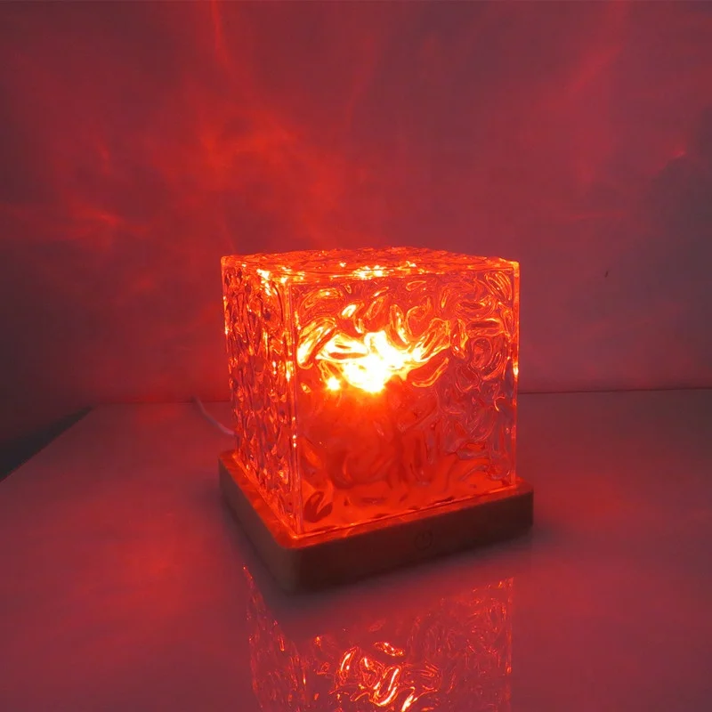 Lonvel Square Shaped RGB Remote Control Dynamic Rotary Water Wave Home Bedroom Living Room Decor Table Lamp