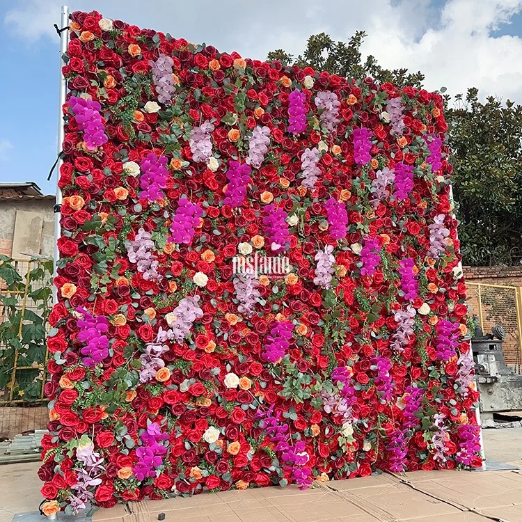 MSFAME Outdoor Silk Red Rose Flowers Wedding Decoration 3D Flower Wall Backdrop