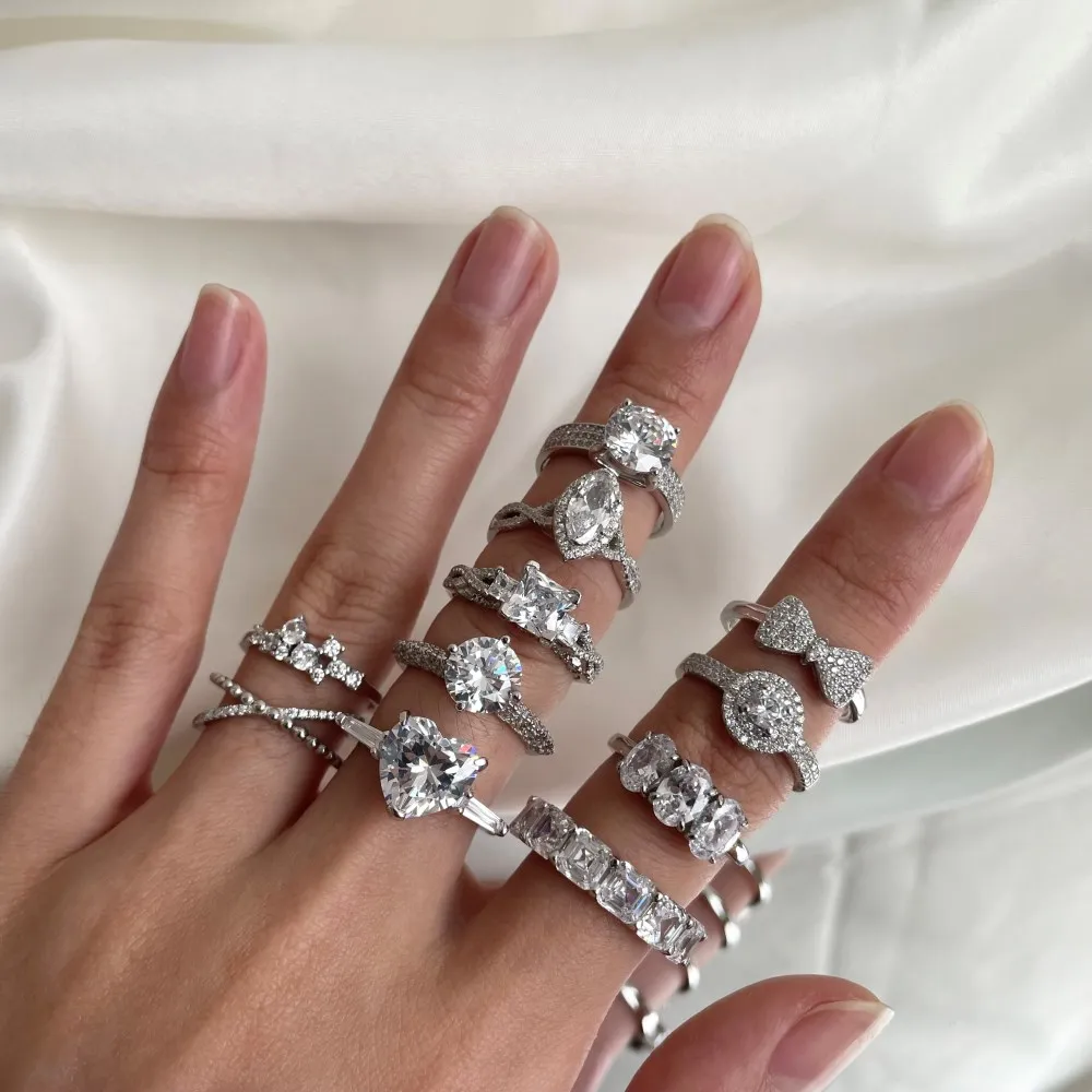 Dylam 925 Sterling Silver Simulated Pear-Shaped Halo Engagement Ring with Main Side Big Stones Promise Bridal Ring