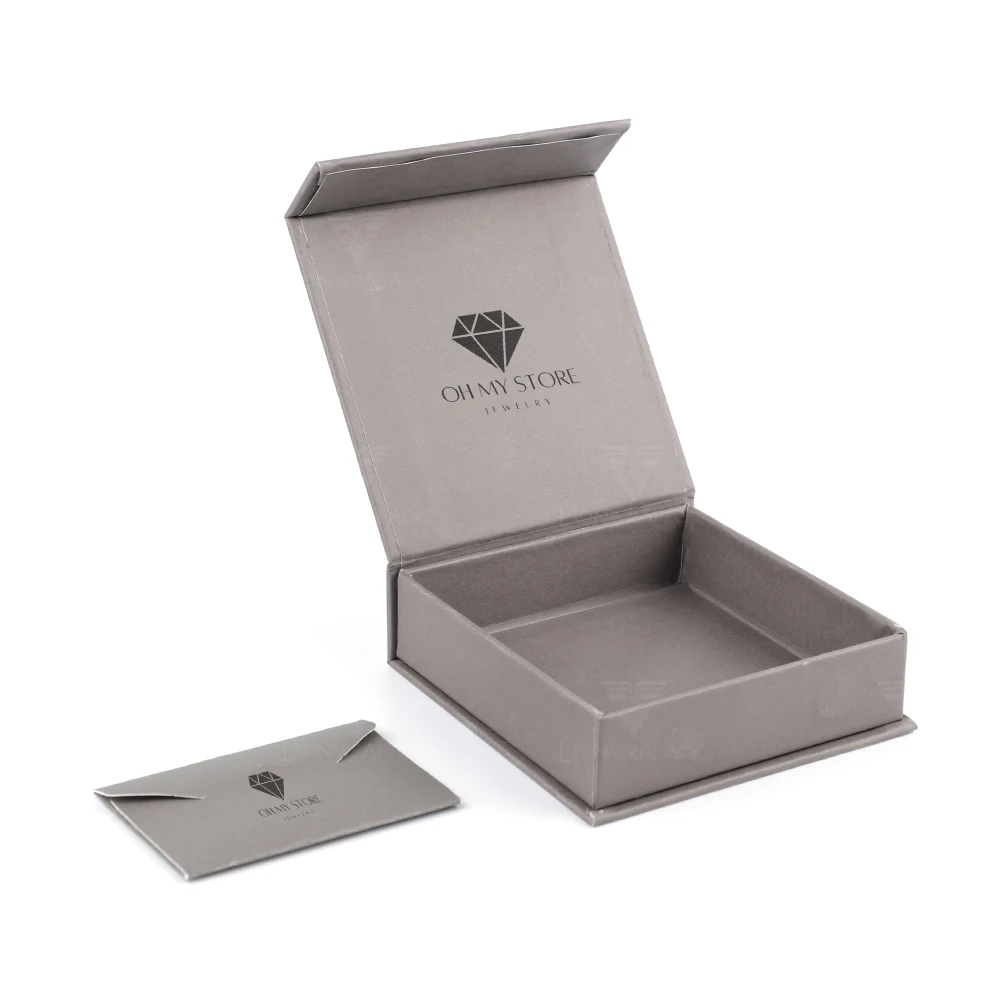 Custom Logo Gift Bracelet Necklace Jewel Packaging Book Style Jewellery Set Boxes Dark Grey Flip Top Magnetic Jewelry Box