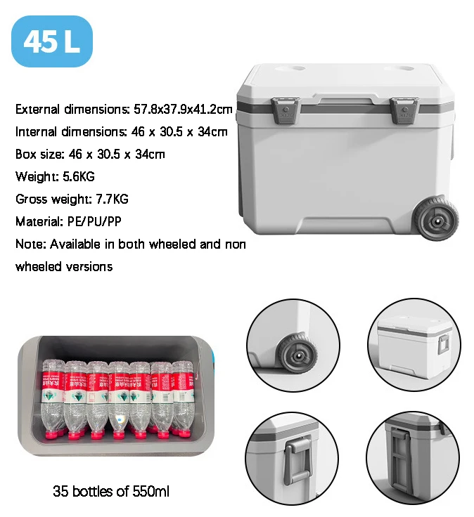 PE/PU/PP 45L New Style Wholesale Cooler Box 45L Outdoor Camping Fishing Good Performance Pinic Plastic Ice Cooler Box china