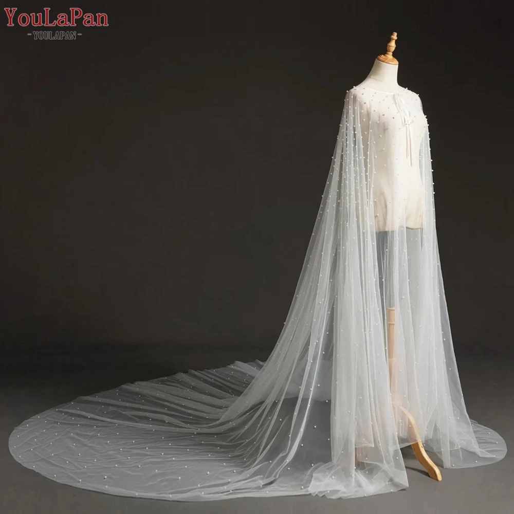 YouLaPan VG17 European and American Popular Long Pearl Shawl Free Size Bridal Church Wedding Cape Evening Dress Shoulder Cover