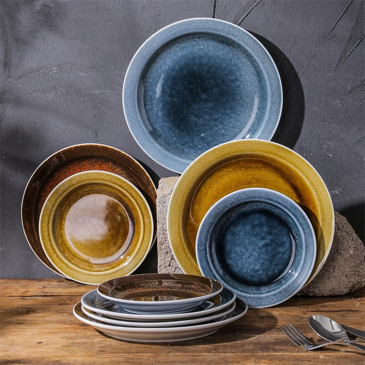 Nordic style fashion custom high temperature color dinner plates steak dessert ceramic plate for restaurant hotel use