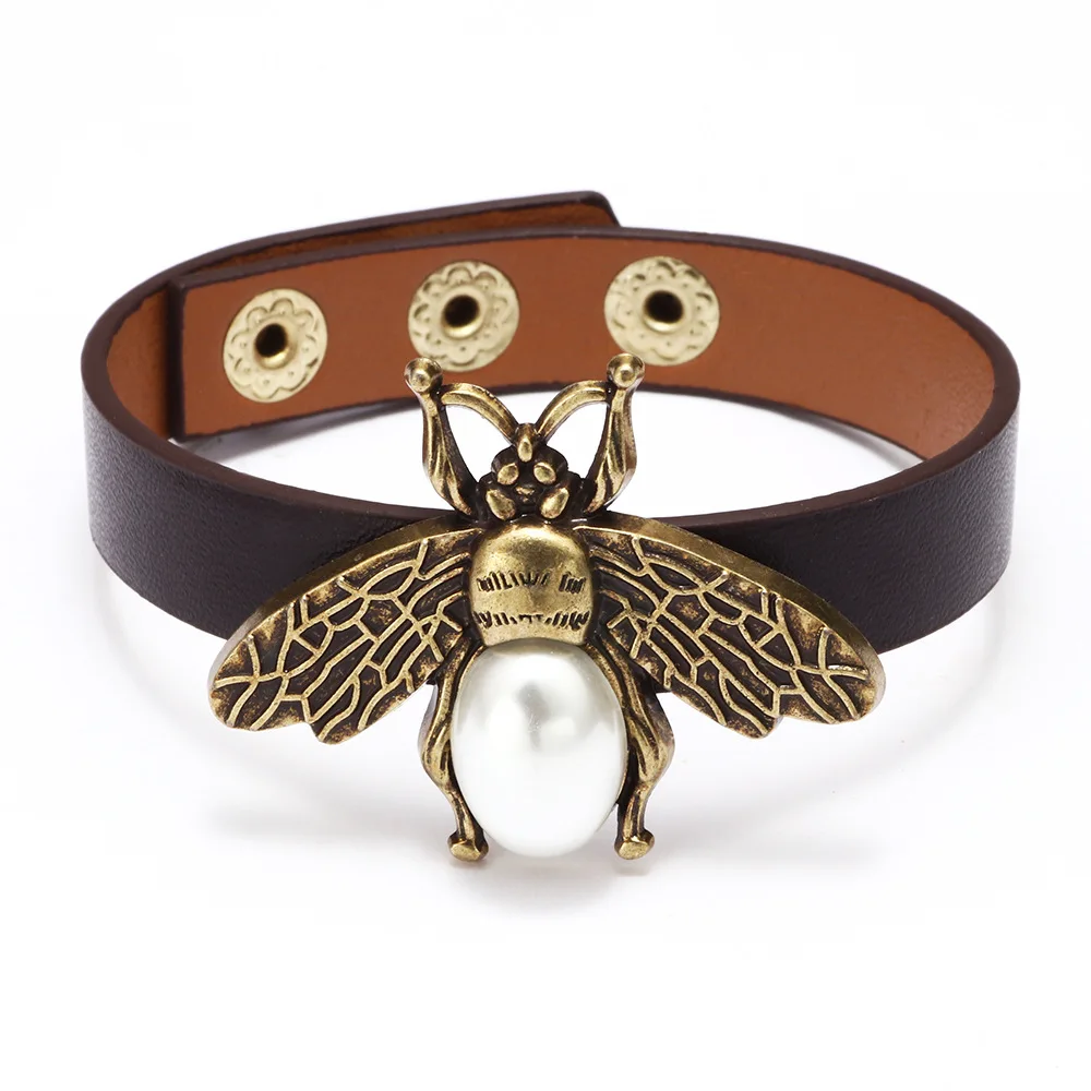 2021 Hot Selling Antique Animal Bee PU Leather Orange Belt Lucky Charm Bracelet For Student