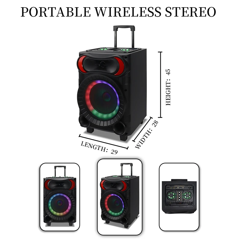 Manufacturer 8 inch Portable Party Dj Wireless Trolley Speaker Caixa De Som Karaoke Stereo Blue Tooth Led Speaker