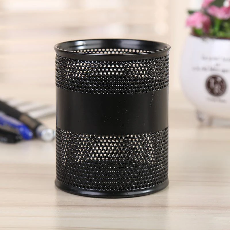 Высококачественный популярный черный Настольный органайзер для ручек, круглый стол, металлический сетчатый держатель для карандашей и ручек