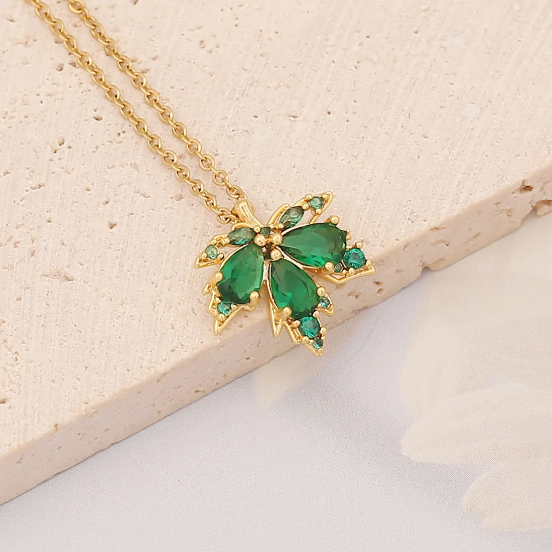 SSeeSY fashion plated gold gemstone jewelry Micro inlaid butterfly flower emerald zircon pendant necklace for women girls