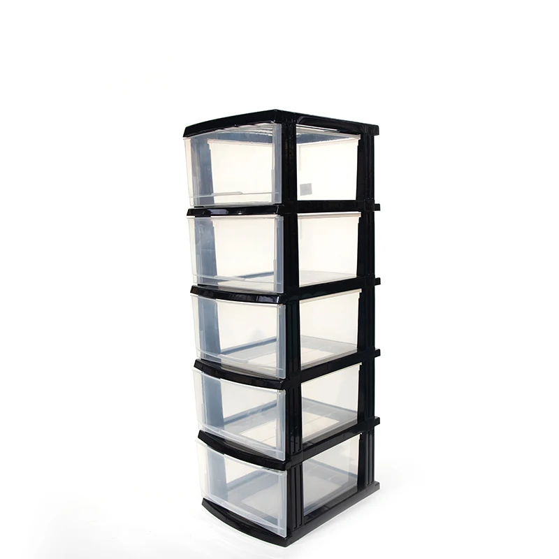 Customized factory produce  cheap light weight pp plastic drawer cabinet for baby high transparent with black color