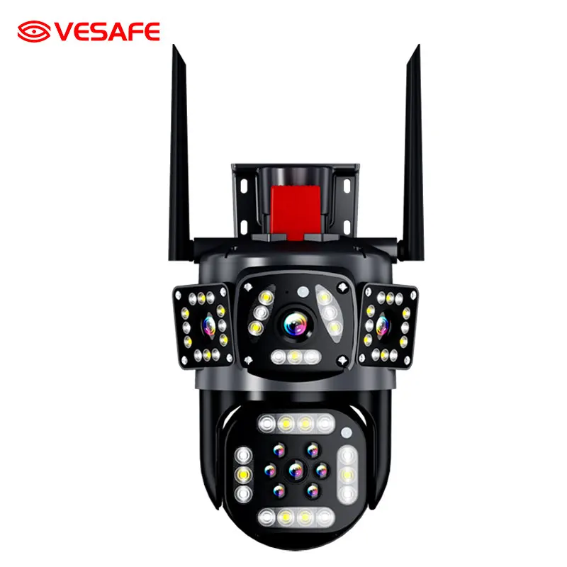 VESAFE Hopeway 6MP Three Screen Outdoor Support 128 Memory Card Pir Wifi Cctv Camera Home Security PTZ Camera