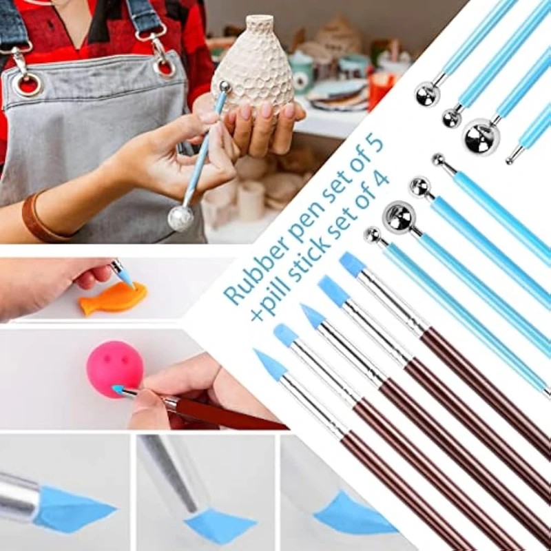 16 pieces of ceramic polymer silicon clay carving tool Wood handle double end carving ceramic process carving smooth modeling