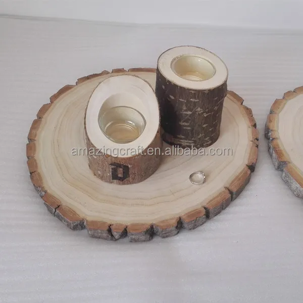 Wood Tree Trunk Tealight Candle Holder with Laser Engraved Logo Home Decoration OEM Size Wholesale
