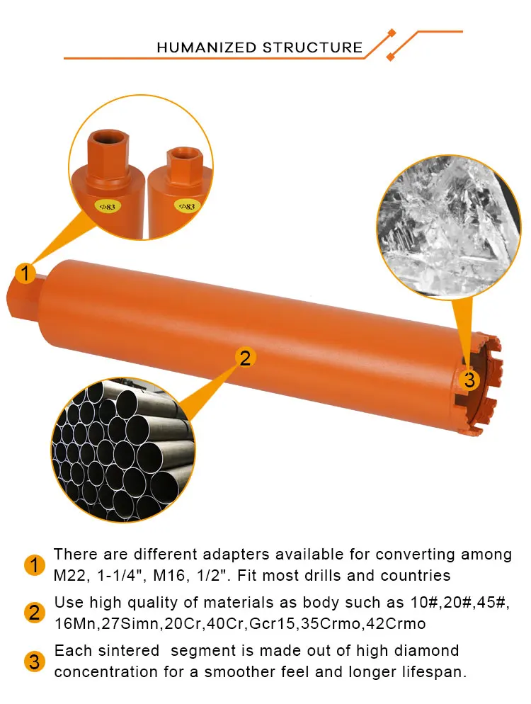M14 customised high quality cutting rebar extra long hard concrete diamond wet core tipped drill bit set for reinforced
