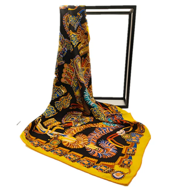 Wholesale Custom Design Silk Scarves Ladies Silk  Hijabs Luxury Designer Brand Logo Printed Silk Scarf