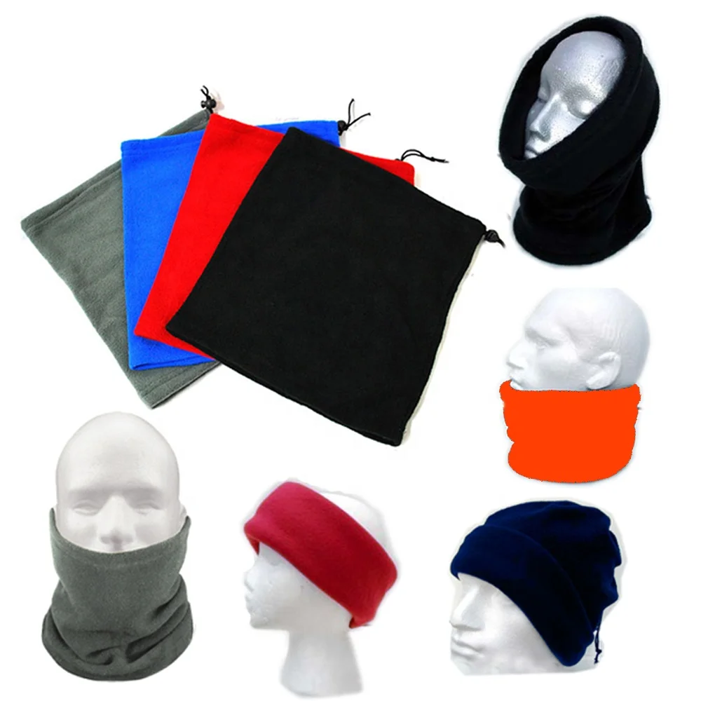 Polyester Beanie Hat Fleece Neck Warmer With Drawcord One Layer Winter Knitted Balaclava Unisex Plain 9 in 1 Snood