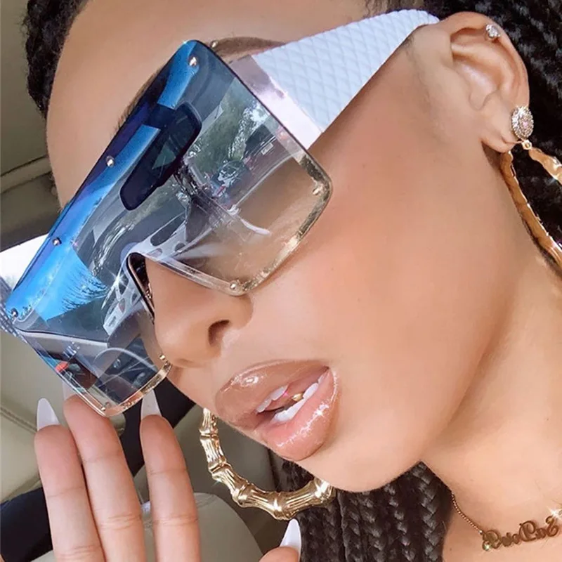 
2021 new brand design big black rimless sunglass colorful metal square oversized fashion conjoined sunglasses women men 
