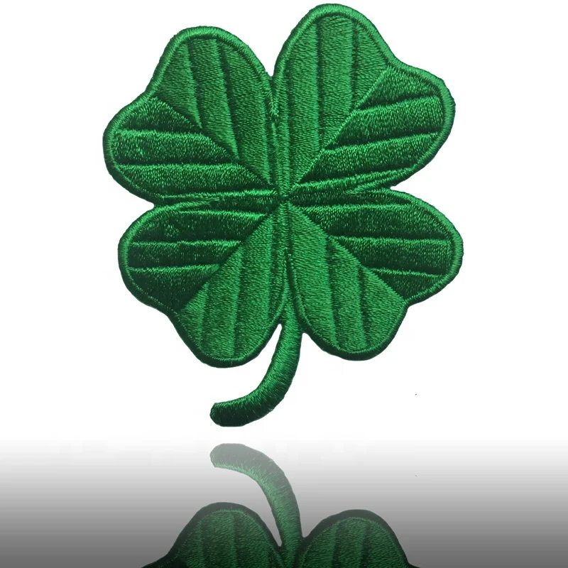 Best Quality Custom Embroidered Patches Four Leaf Clover Iron On Badges