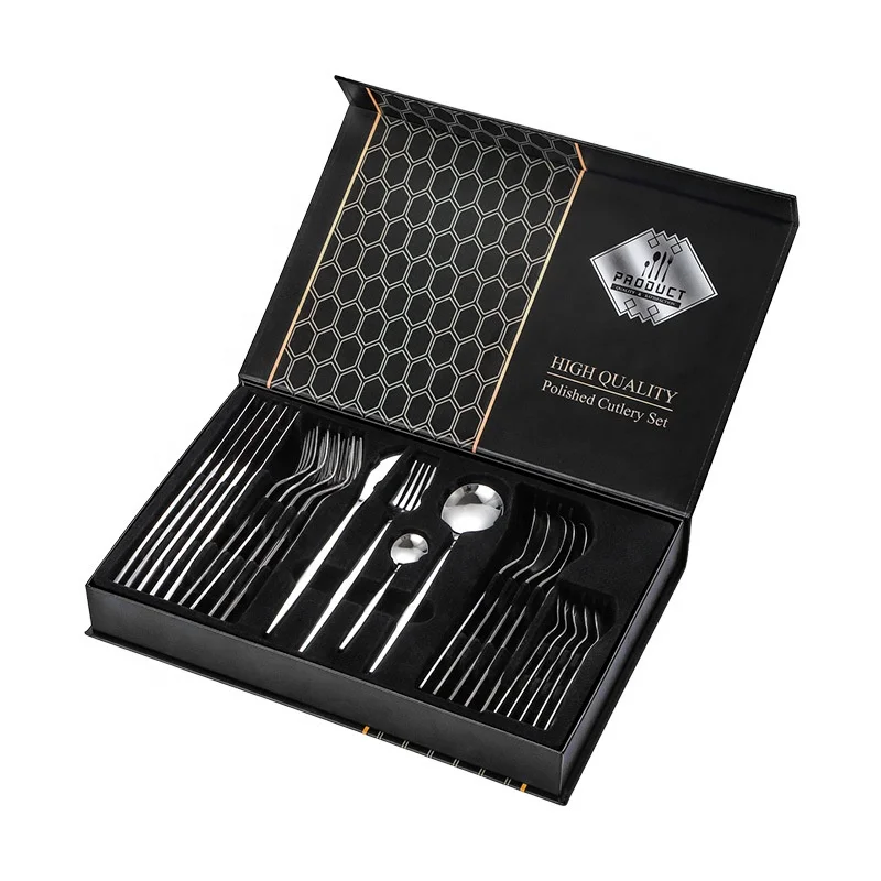 Hot Selling 24pcs/set Luxury Design Knife and Fork Set Gift Pack Stainless Steel Tableware Travel Cutlery Set
