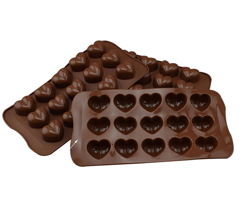 
15 Cavities Heart-shaped Candy Molds Silicone Chocolate Bar Mold 