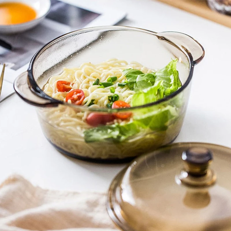 
3 Piece Microwave Safe Pyrex Glass Cooking Pots Cookware Set Dinnerware Sets,Brown Glass Bowls for Breakfast Porridge Fruit Vege 