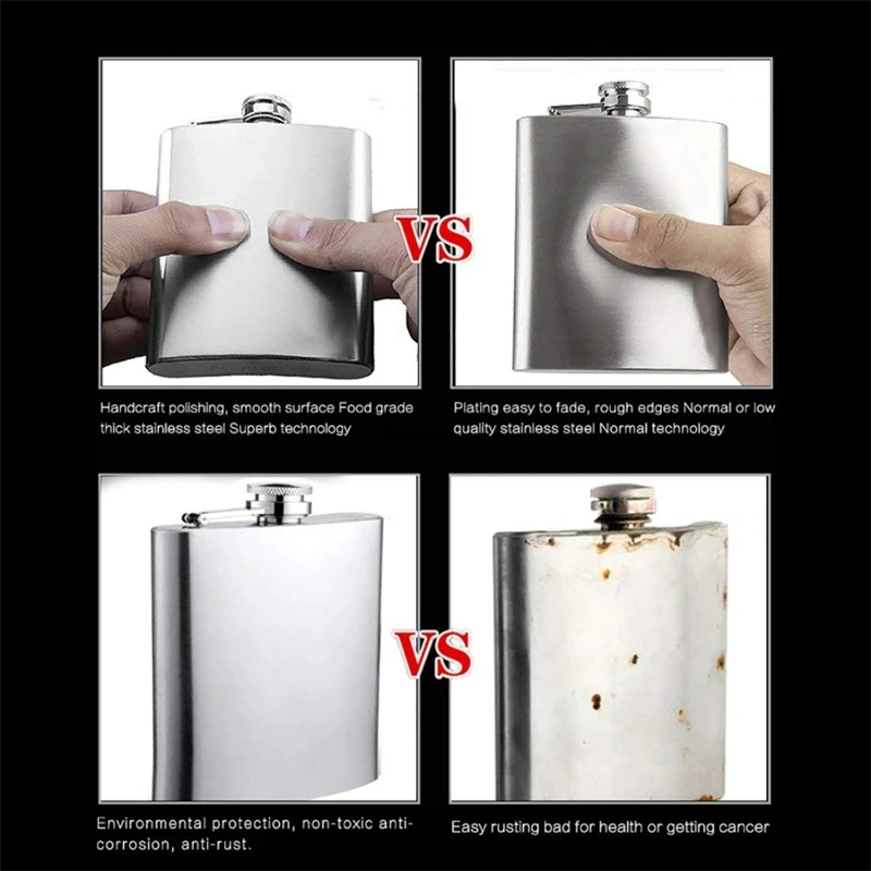 Factory Custom LOGO Portable Liquor Whiskey Alcohol Flagon 6 To 12 Ounces Square Matte Black Stainless Steel Hip Flask