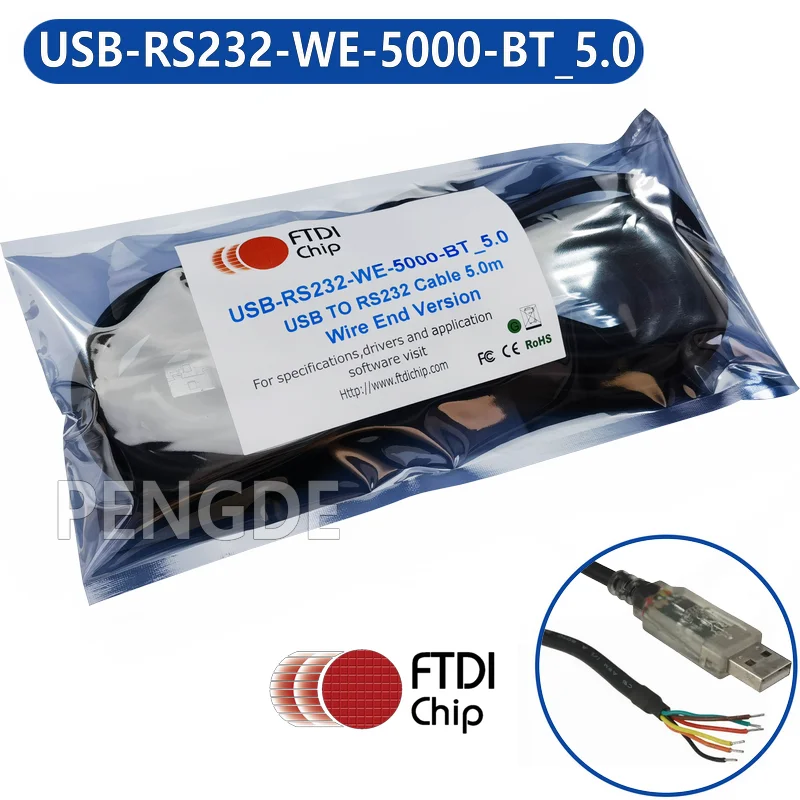 USB-RS232-WE-5000-BT_5.0 USB TO RS232 WIRE END 5.0M BLACK Cable Transparent USB CONNECTOR  +5.0V OUTPUT VOLTAGE