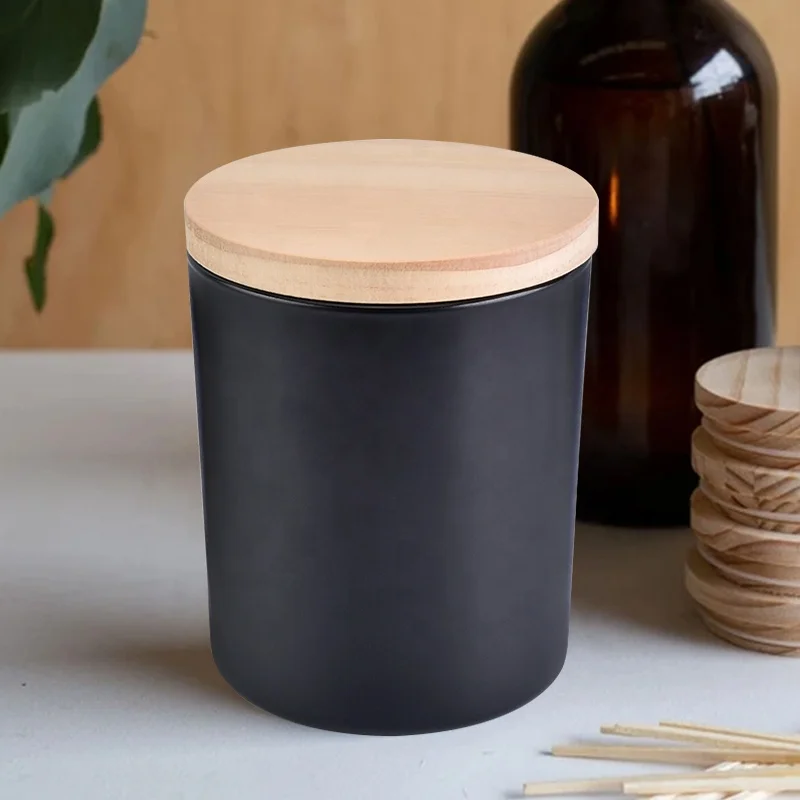2oz 3oz 6oz 8oz 10oz 12oz 16oz 26oz black candle jars with wooden lid