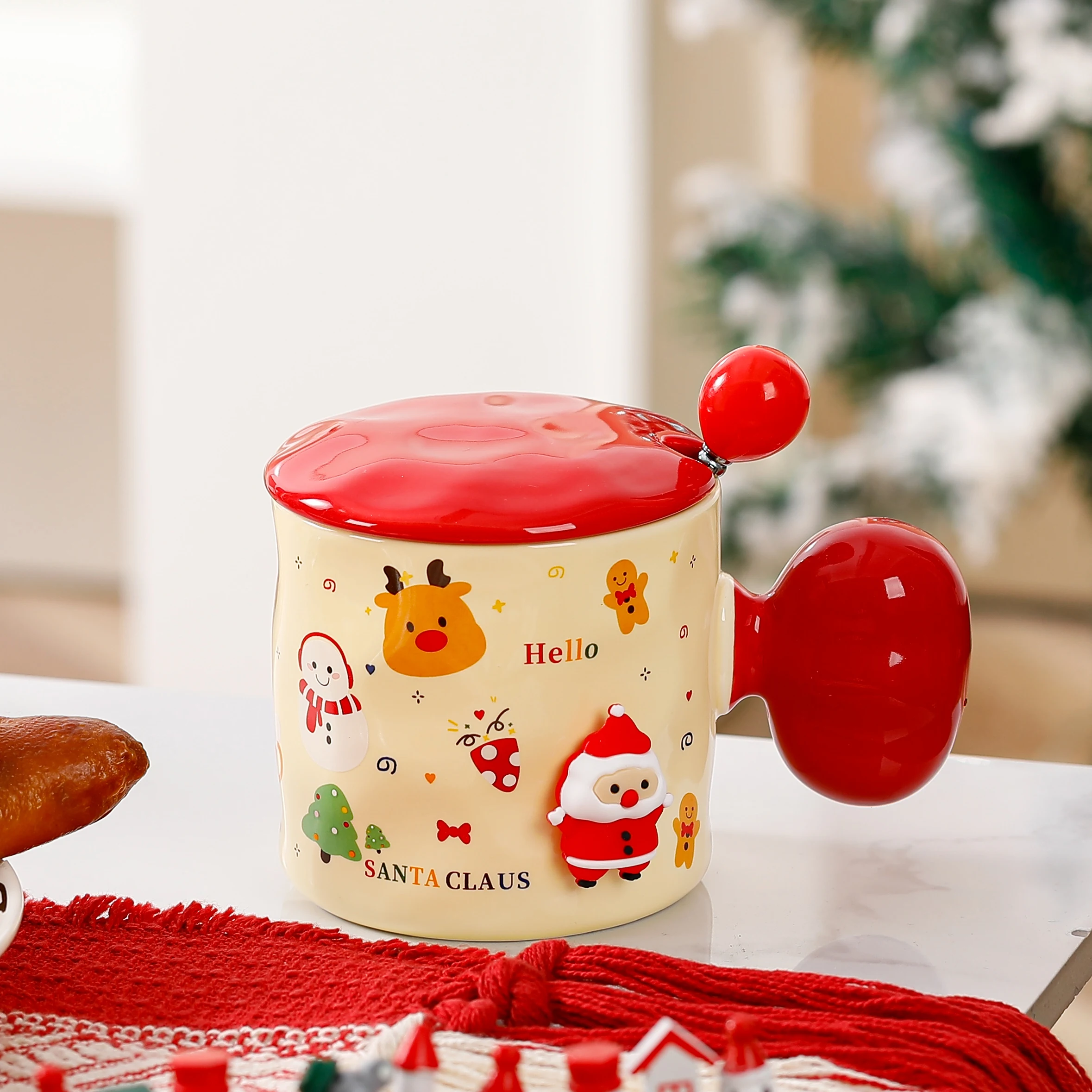 High Quality Christmas Mug Gift Fat Handle 380ml Cartoon Christmas Coffee Cups Beautiful Ceramic Mug