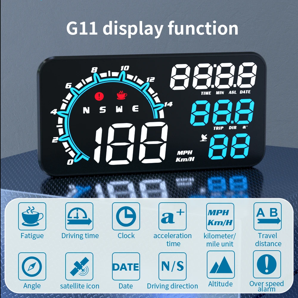 Universal HUD G11 GPS Gauge Blue Led Display Auto meter Head Up display USB connector gps speedometer for all car