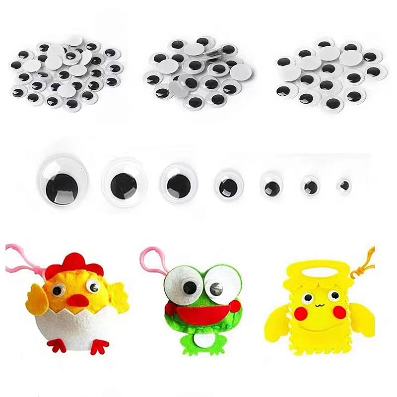 Round Plastic Black Googly Wiggle Eyes Self-Adhesive Large Size 15mm 18mm 20mm 25mm googly safety eyes for toys