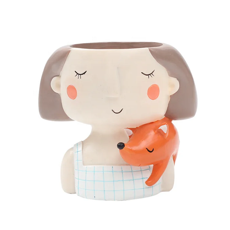 Manufacturer Creative cartoon girl meaty resin flower pot Garland girl home gardening desktop succulent pot for plant flowers