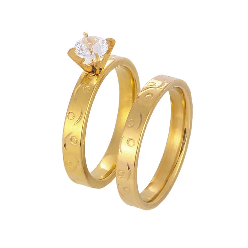 Manufacturer custom tarnish free jewelry 2022 stainless steel diamond zircon ring 18k gold plated couple ring anel