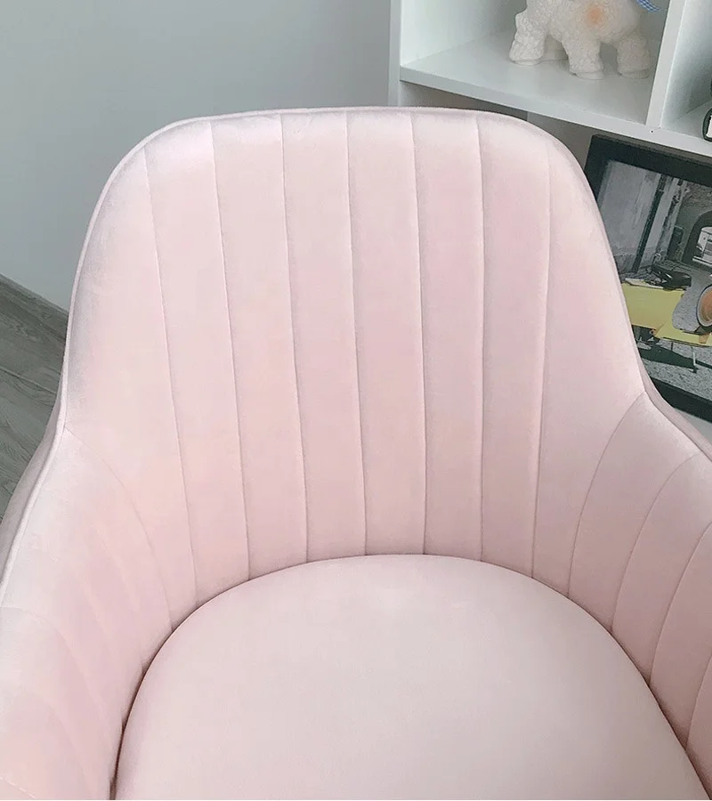 New Design Modern American Style Pink Velvet Fabric Armchair Adjustable Swivel Chair For Bedroom Furniture