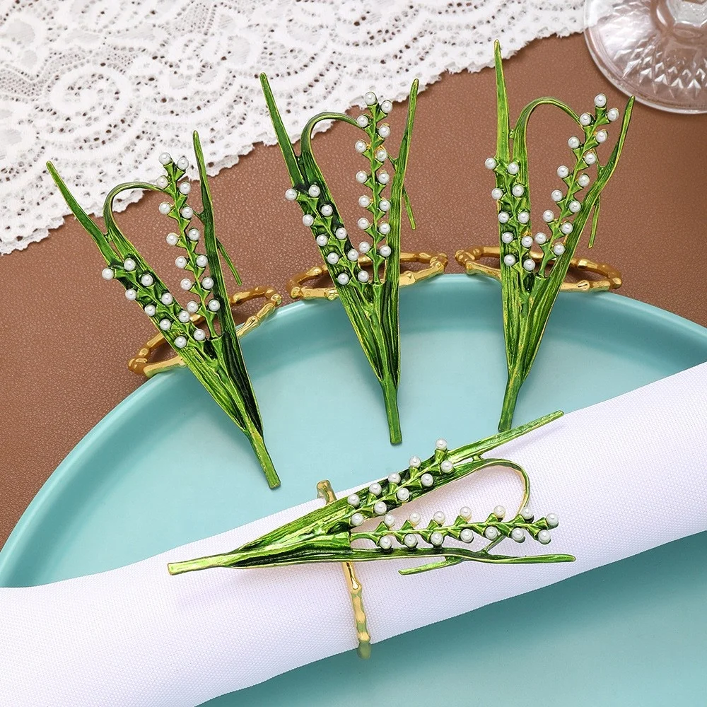 Table Decor Metal Flower Diamond Elegant Wedding Banquet Birthday Party Silver Gold Tubes Napkin Rings