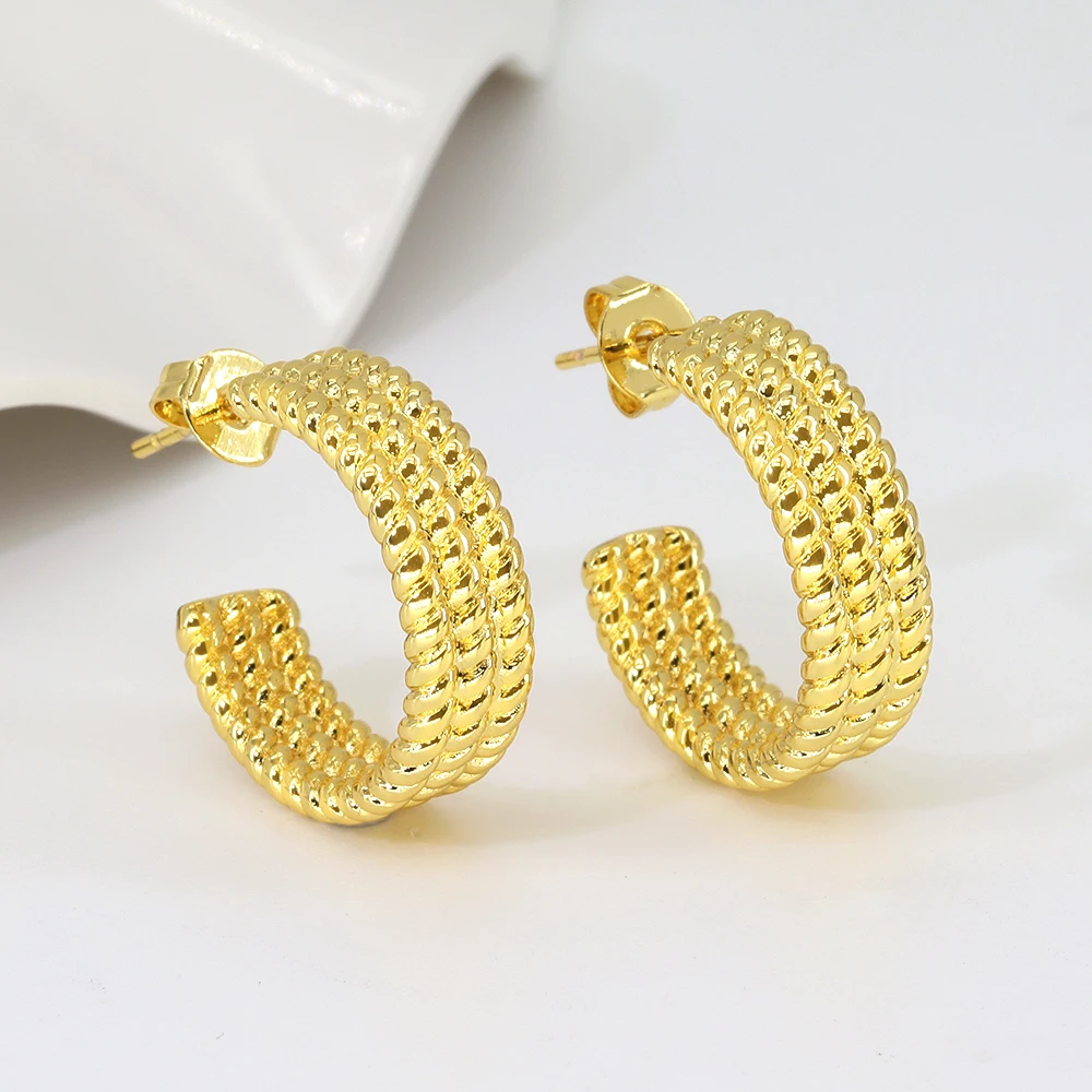 Fashion Jewelry Manufacturer Wholesale Women 18K Gold Plated Simple Twist C Shape Hoop Earrings