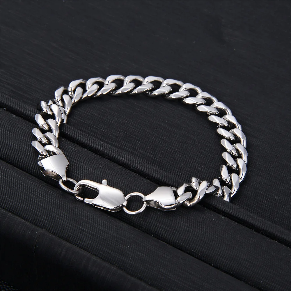 Hip Hop Mens Personalized 18K Gold Link Bracelet Stainless Steel 9MM Cuban Chain Bracelet for Men