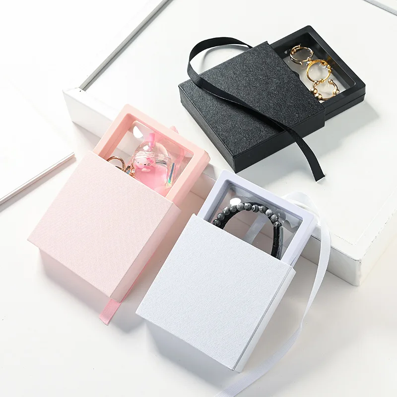 Custom Printed Logo Foiling White Black Transparent PE Thin Film Packing Box Necklaces Bracelet Gift Black Jewelry Packaging Box