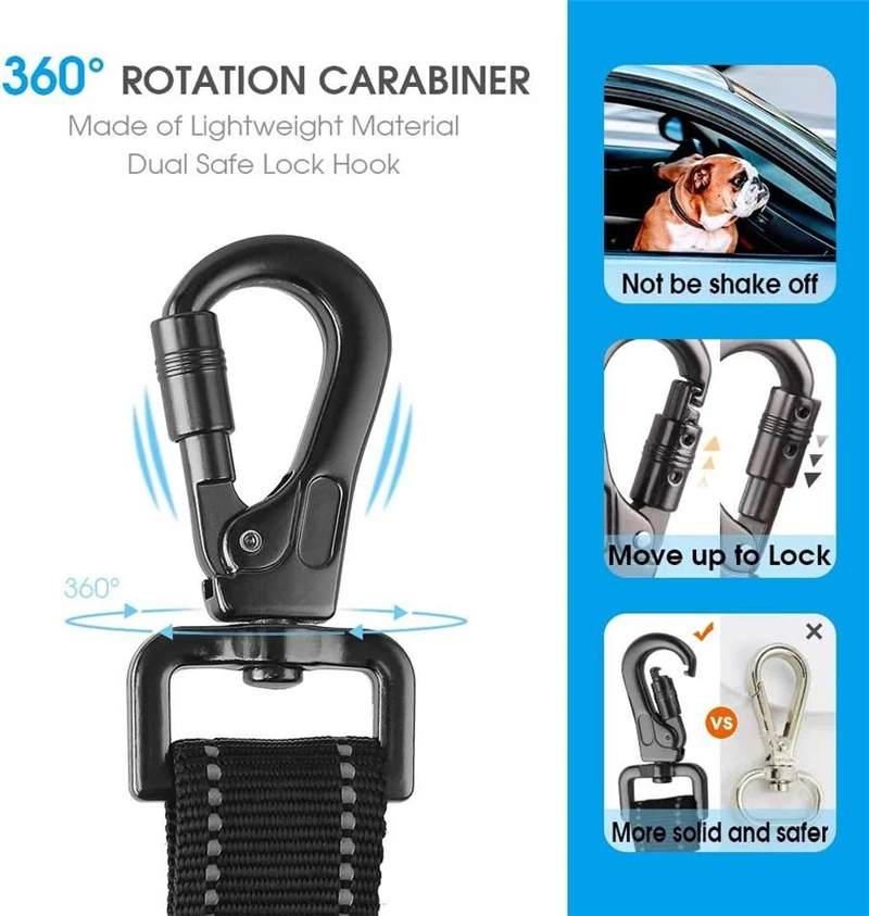 Dog Seat Belt Car Headrest 3 in 1 Dog Adjustable Seat BeltDurable Nylon Reflective Stretch Fabric Tether Strap Clip Hook Buckle