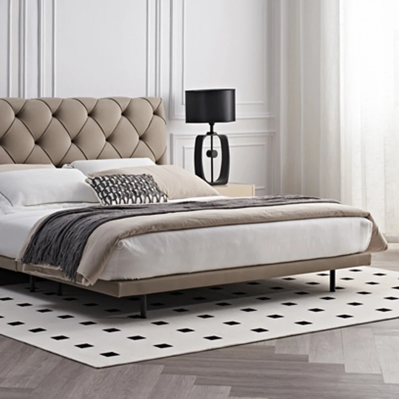 Audrey Modern Style Headboard Bedroom Furniture Bed Frame Easy Assembly Velvet Fabric Upholstered Bed