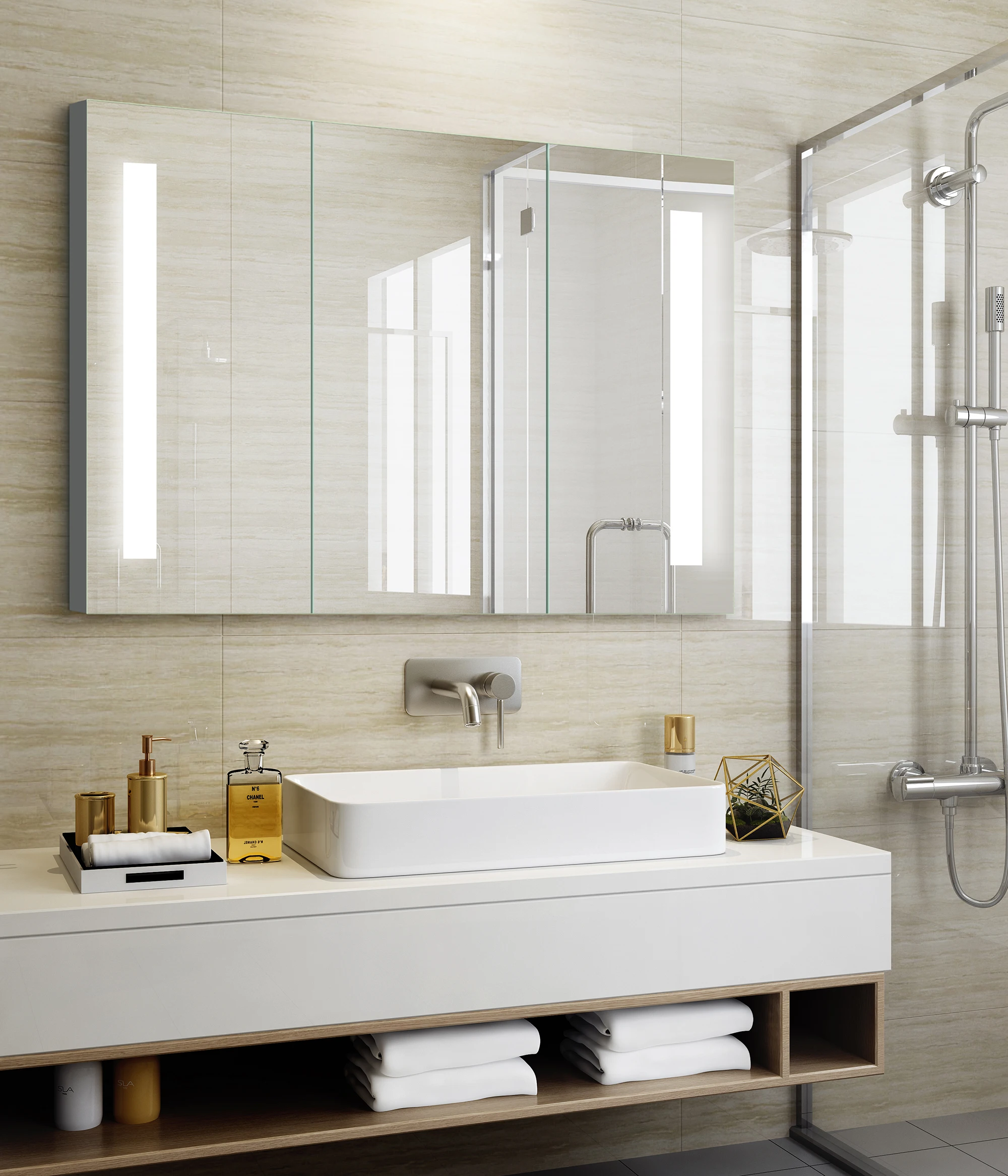 led shaving smart illuminated bathroom home goods lighted makeup mirror guangzhou vercon Medicine cabinet espejo led touch