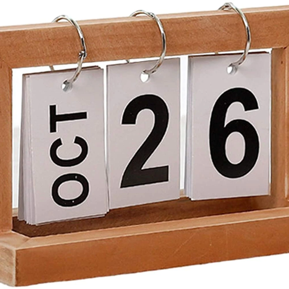 Wooden Manual Flip Desk Calendar Reusable Vintage Desk Calendar Block Calendar