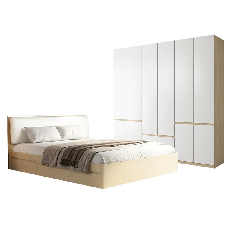 Solid Wood Bedroom Set with Cream Style King Bed 6-Door Large Wardrobe Dresser-Original Home Furniture