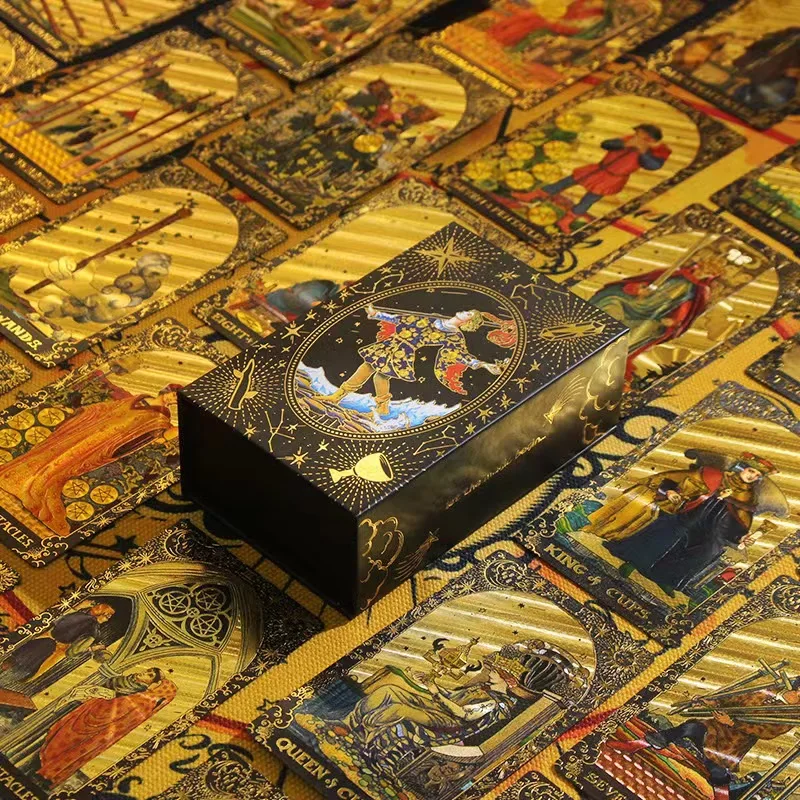 Terrific Gold Paper Tarot Cards Marvellous Predictive Divination Board Games Waterproof Astrology Oracle Deck With Booklet