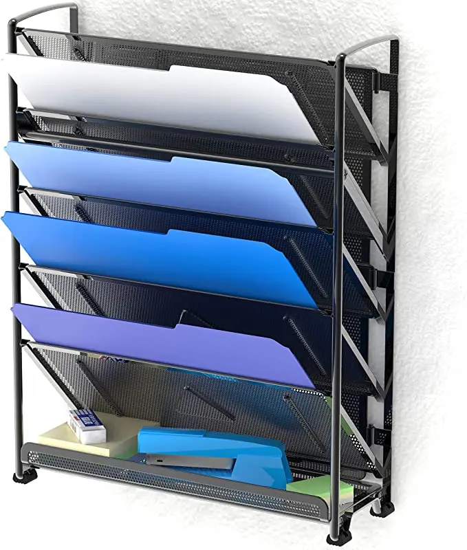 6 Tier Wall Mount Document Letter Tray Organizer,Mesh File Organizer