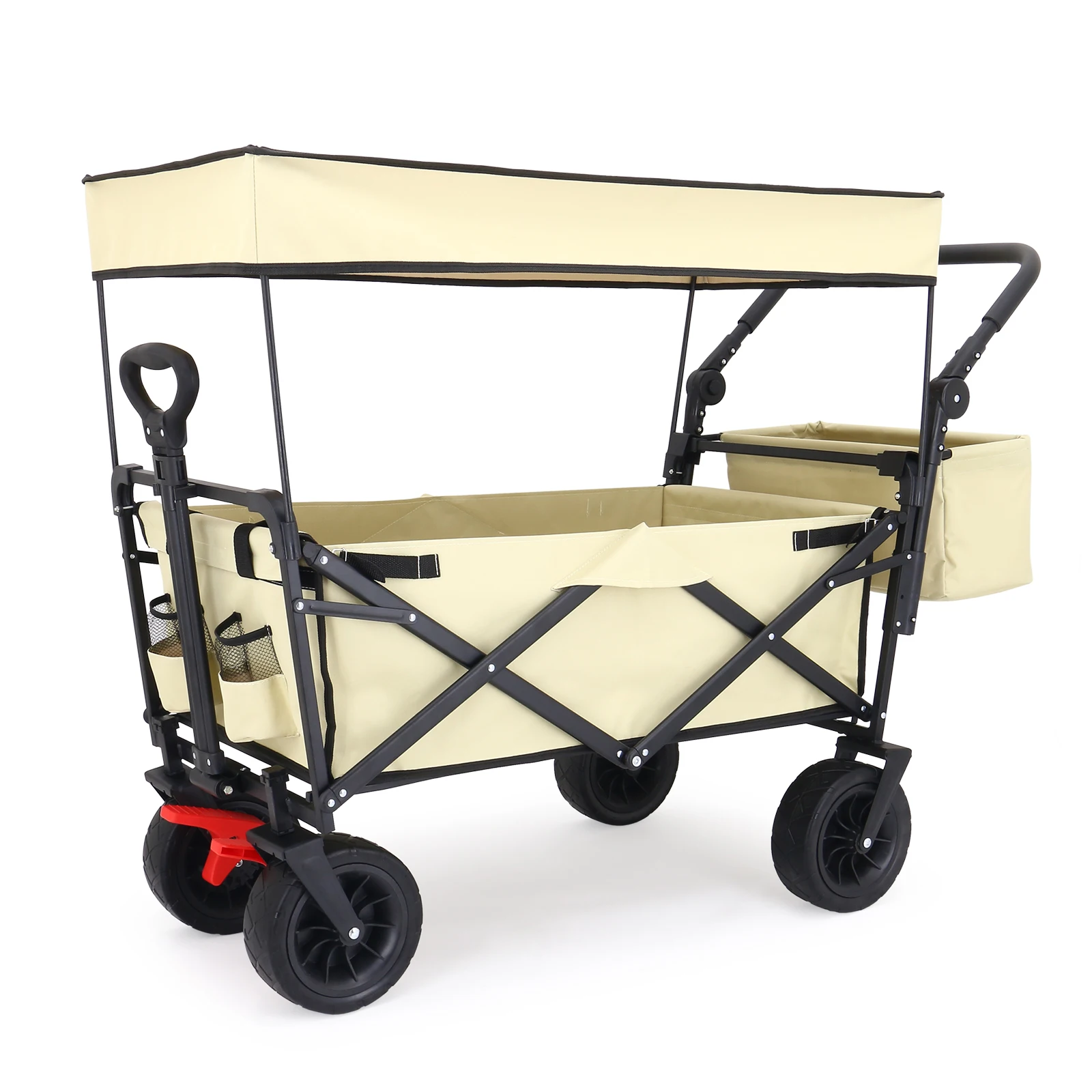 Collapsible Folding Outdoor Utility Wagon with Canopy Garden Cart for Beach Picnic Camping Tailgates  Removable Canopy