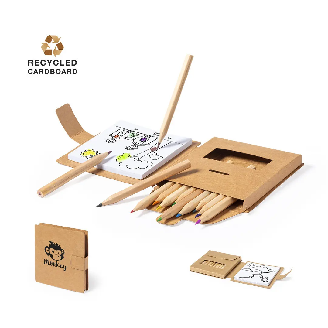 ECO FRIENDLY PROMOTIONAL KRAFT PAPER COLORING BOOK WITH  COLORED PENCILS KIDS DRAWING NOTEPAD DRAWING ART SET STATIONERY SET