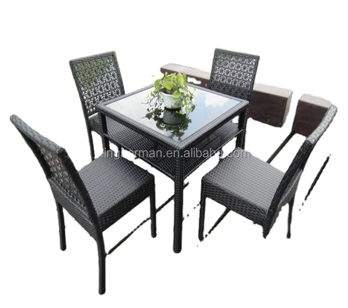 Folding Garden Chairs Outdoor PE Rattan Tempered Glass Top Dining Table with 4 Chairs